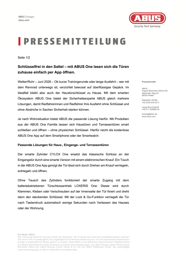 Pressemitteilung | ABUS One Rennrad