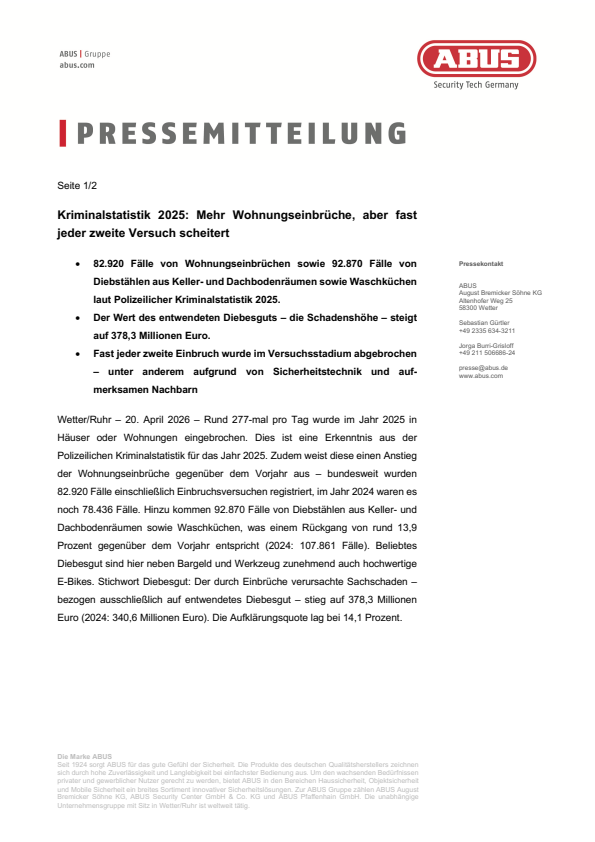 Pressemitteilung „Kriminalstatistik 2025“