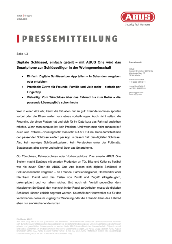 Digitale Schlüssel teilen mit ABUS One 